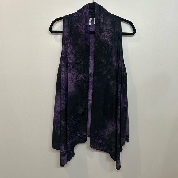 Vintage Whimsigoth Black Purple Vest Flocked Sheer Velvet Tie Dyed Roses L XL - Picture 2 of 14